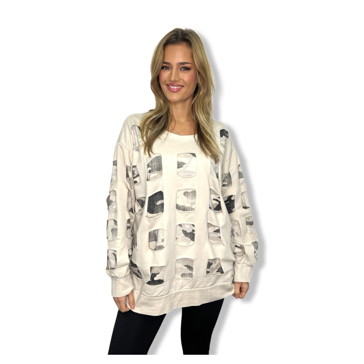DOUBLE LAYERS SQ CUTOUT DESIGN CAMOUFLAGE SWEATSHIRTS 100% COTTON ONESIZE FITS ALL 10-20