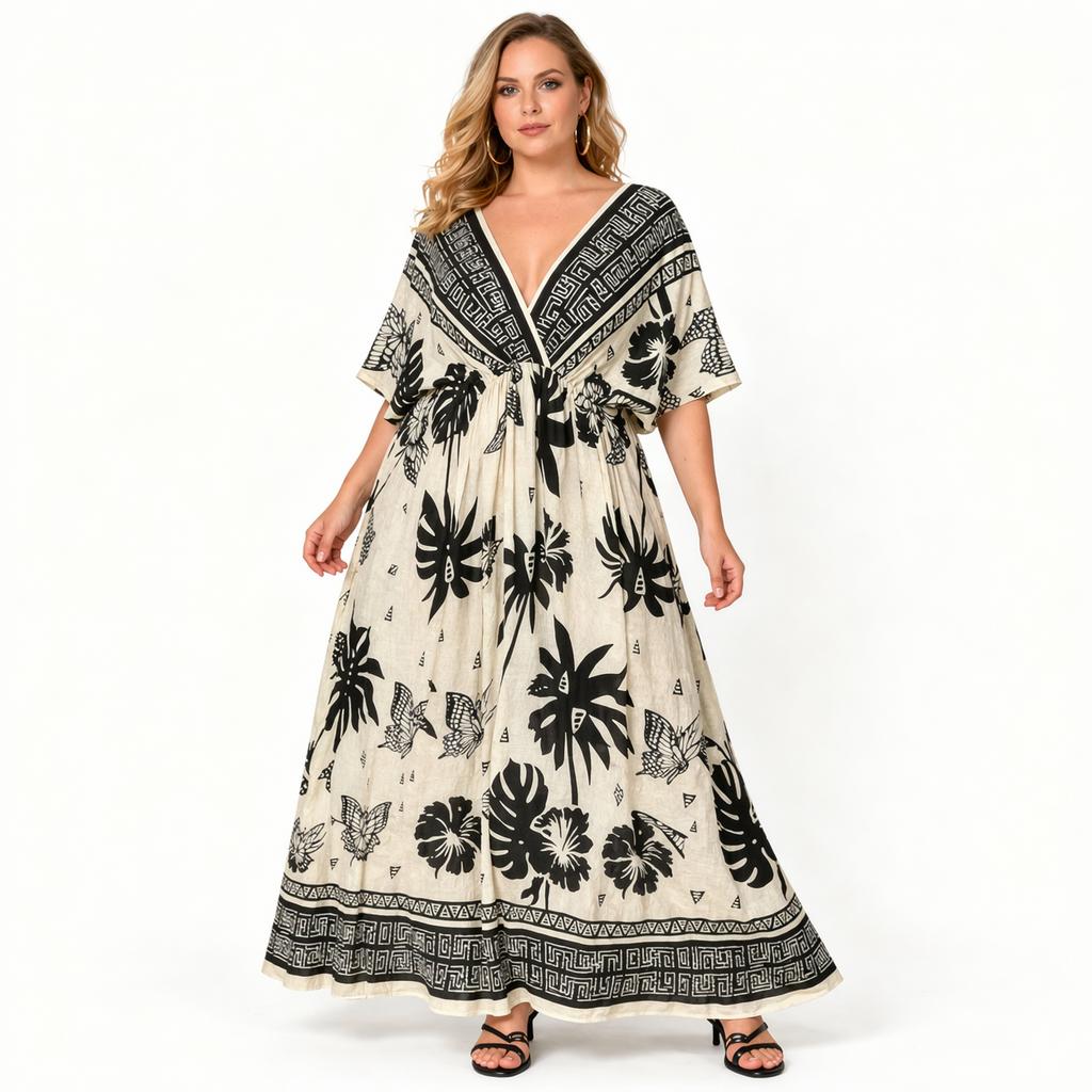 BOHO BREEZE V NECK MAXI DRESS SIZE 12-22