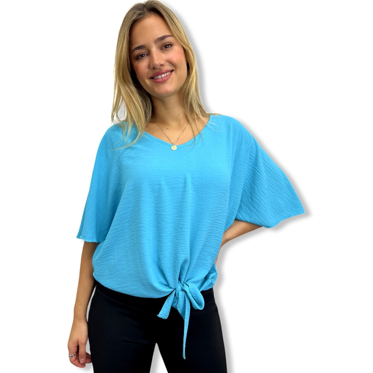 TIE-UP BLOUSES 15 PLAIN COLORS V NECK FLUTTERING BATWING SLEEVES