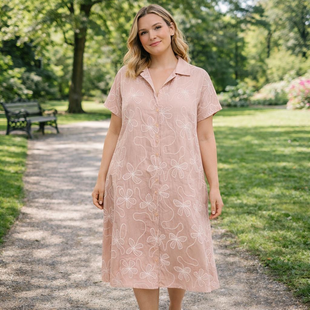 Breathable Cotton Silk Blend Premium Embroidered Summer Dress | One size UK 12–22