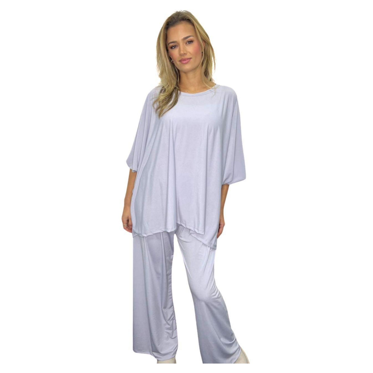 SPRING CO-ORD SET COCOON SHAPE TOP & HIGH WAIST WIDE LEG PANTS ONE SIZE FITS ALL UK SIZE 10-24