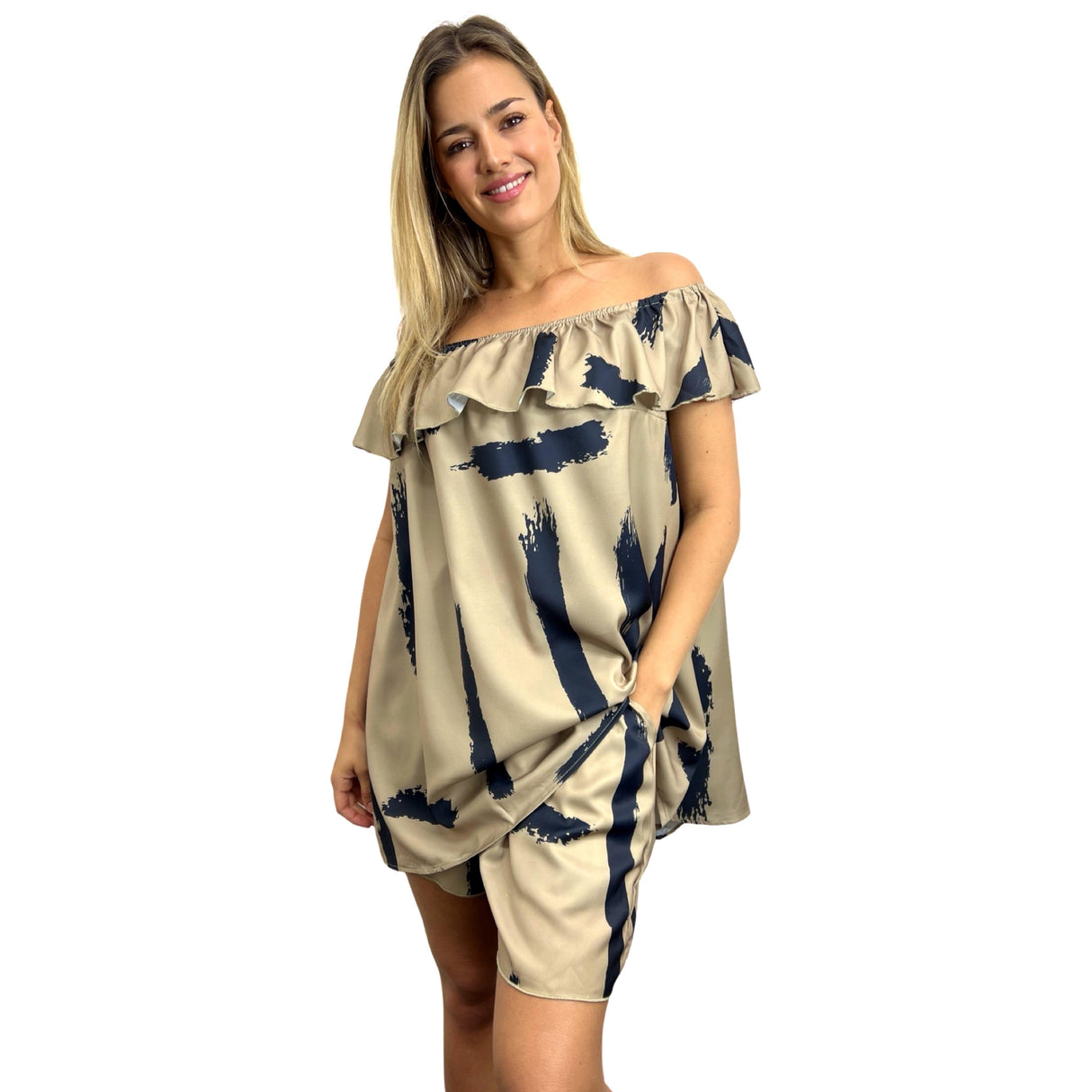 Ladise Ruffle Collar Top And Bermuda Shorts Co-ord Super Soft Silk Feel Lightweight Satin Material Keeps Cool All The Time