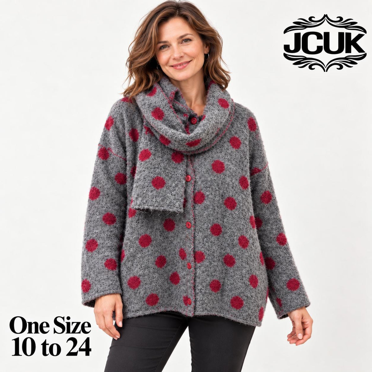 Oversized Polka Dot Knit Jumper & Reversible Scarf 2 Piece Set