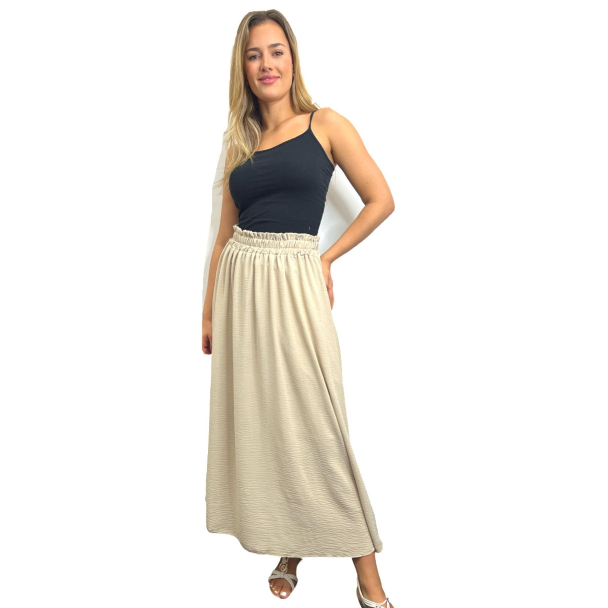 MAXI SKIRT ANTI-ROLLING MID RUFFLE WAISTED SUPER SWING MINIMALIST