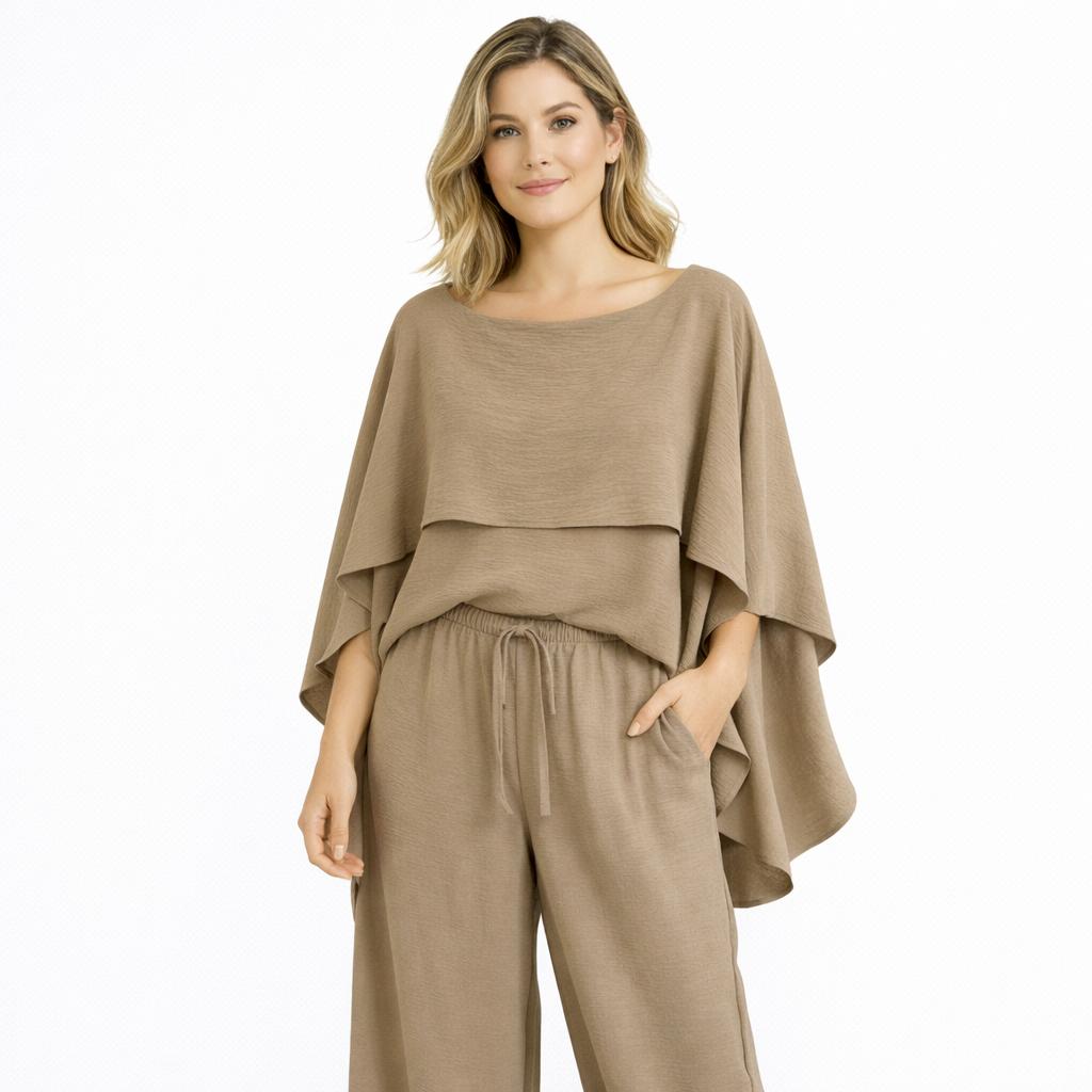 Cape Butterfly Top & Wide Leg Pants Co-Ord Set – Plus Size