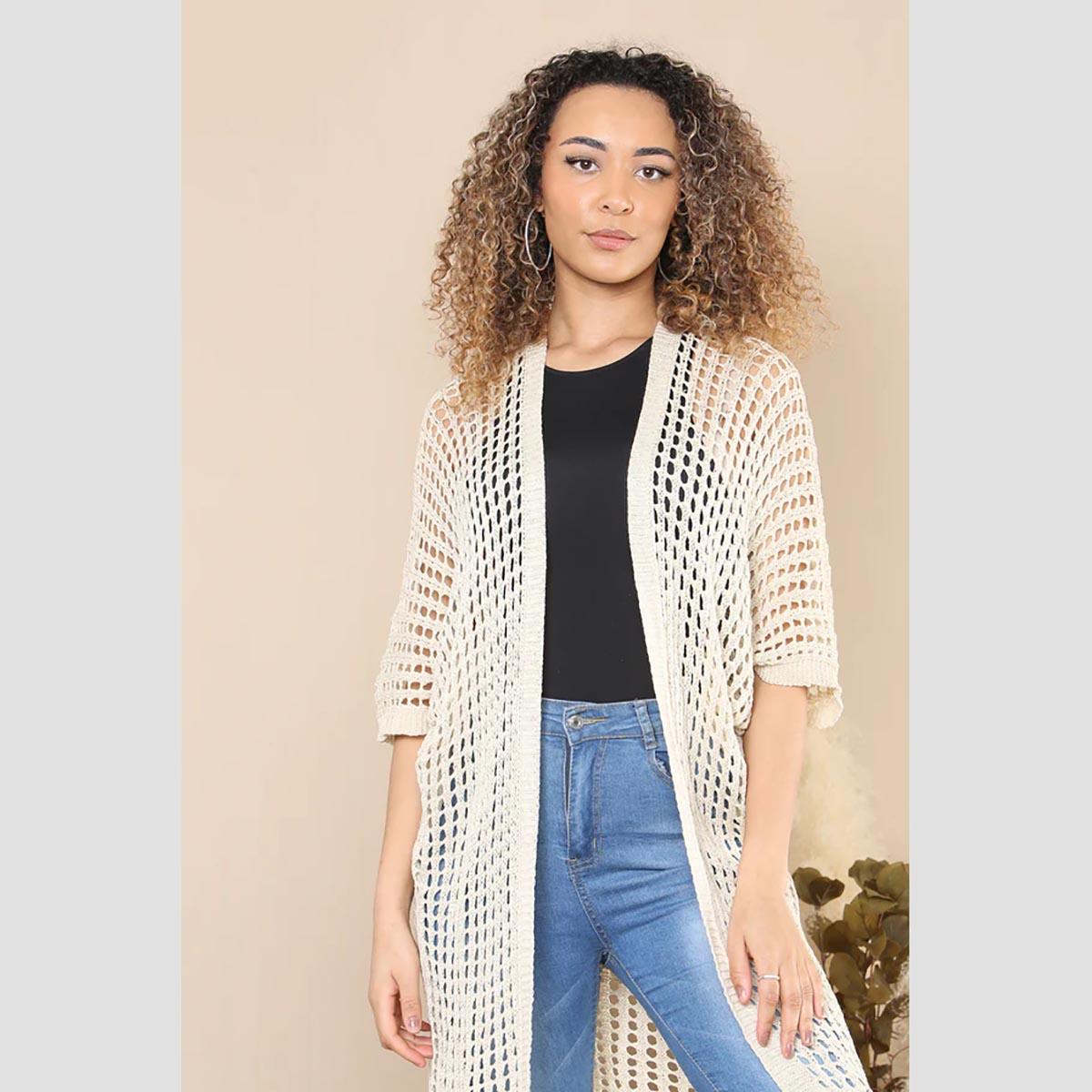 Loose fit Crochet Knitted Cocoon Shape Long Cotton Cardigan