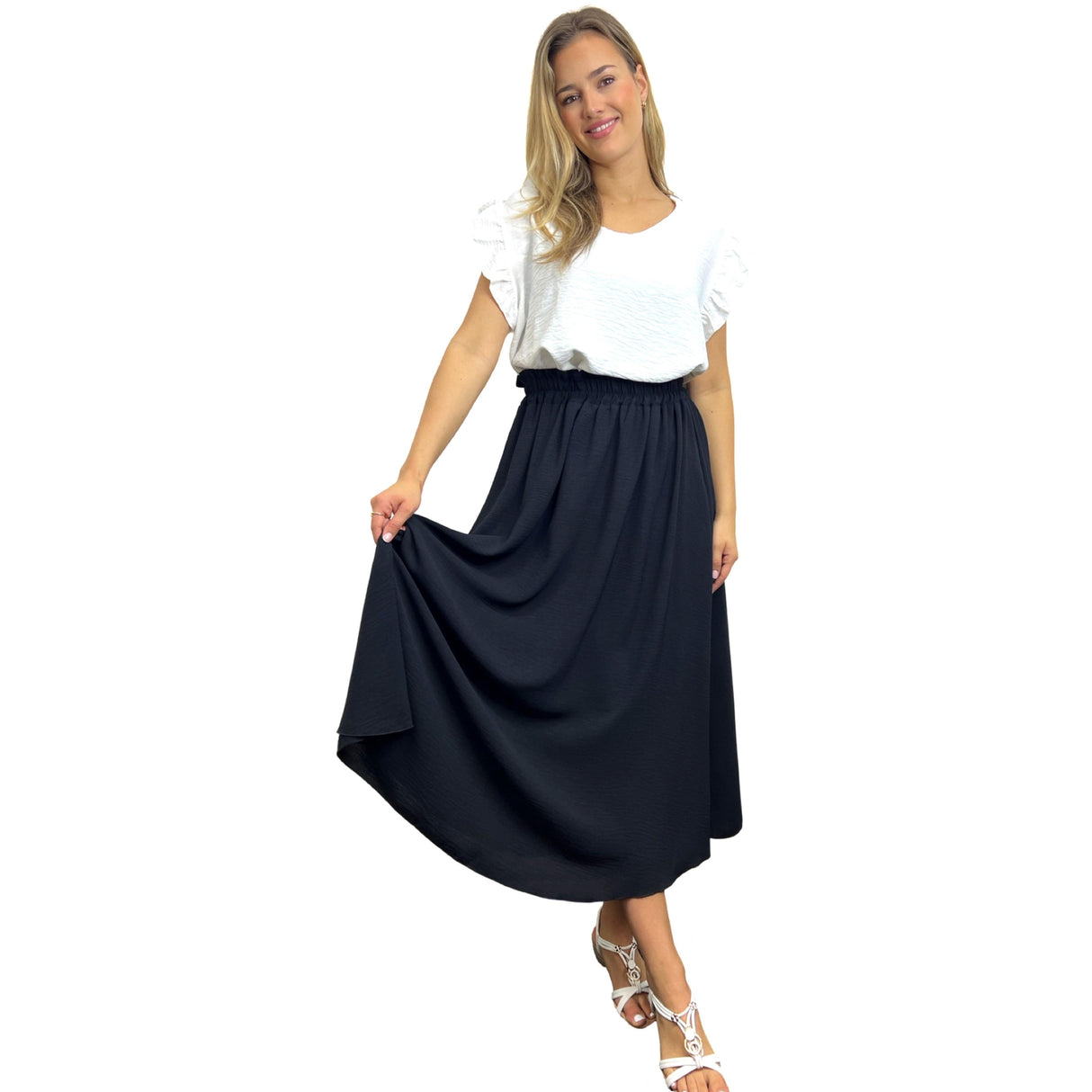 MAXI SKIRT ANTI-ROLLING MID RUFFLE WAISTED SUPER SWING MINIMALIST