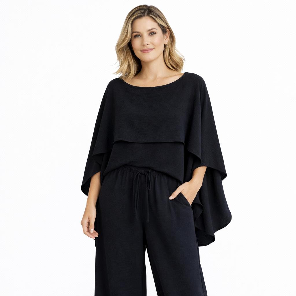 Cape Butterfly Top & Wide Leg Pants Co-Ord Set – Plus Size