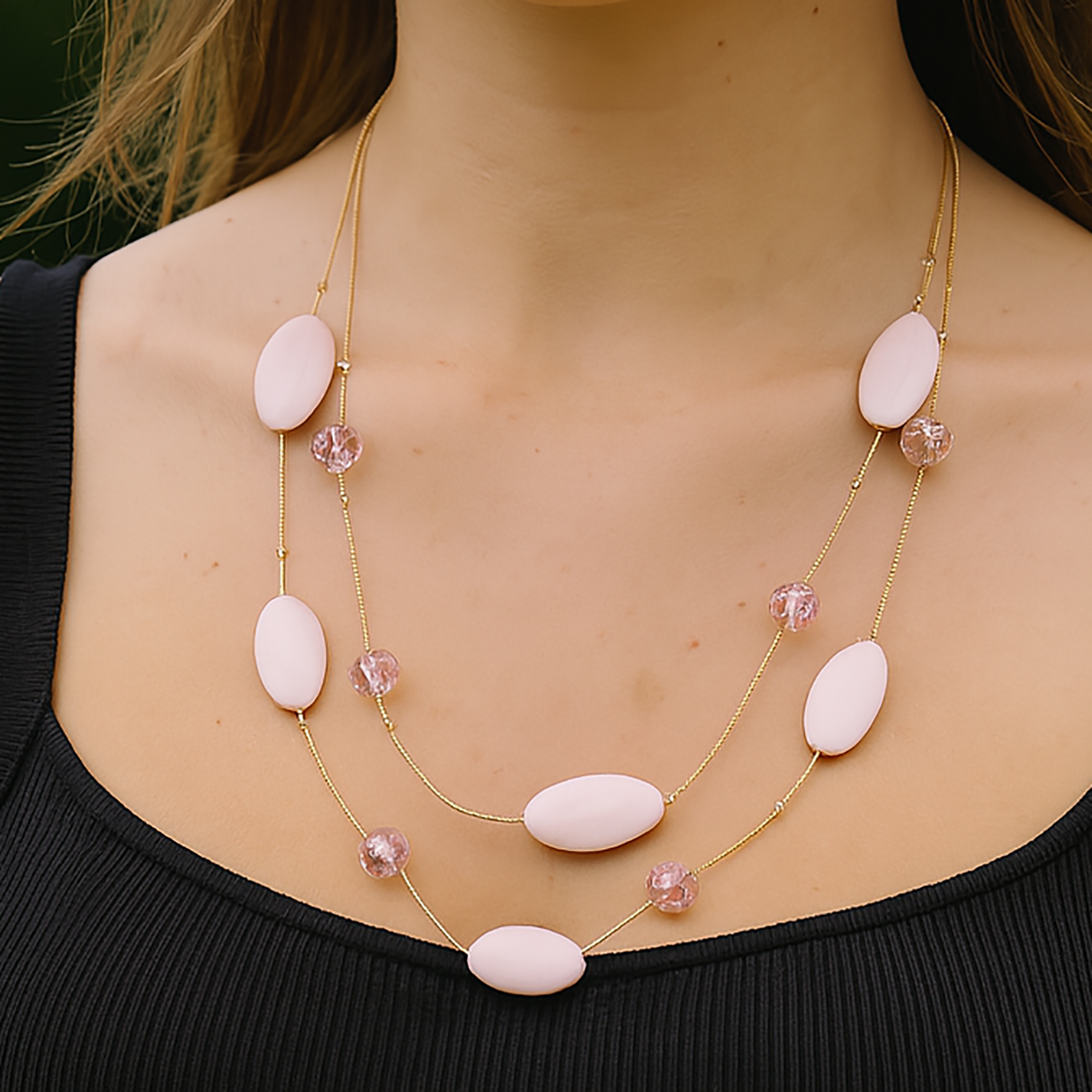 Faceted Oval Bead Double-Layer Necklace