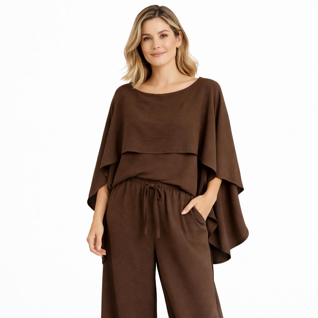Cape Butterfly Top & Wide Leg Pants Co-Ord Set – Plus Size