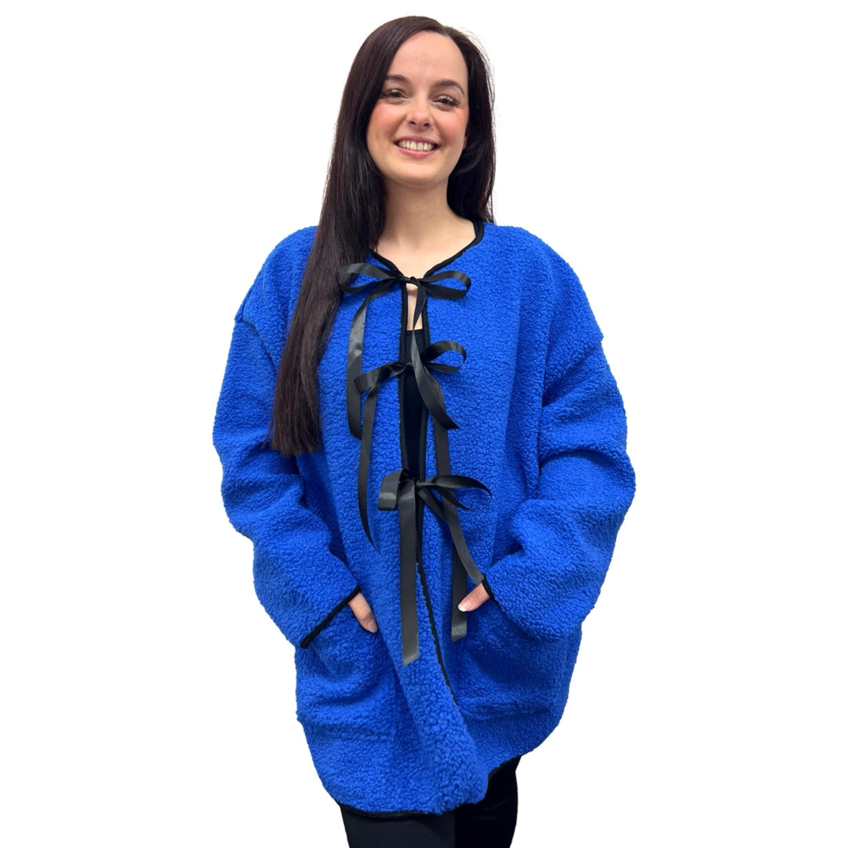 Teddy Coat With Bow Tie Details And Suede Effect Inside Super Cosy And Soft