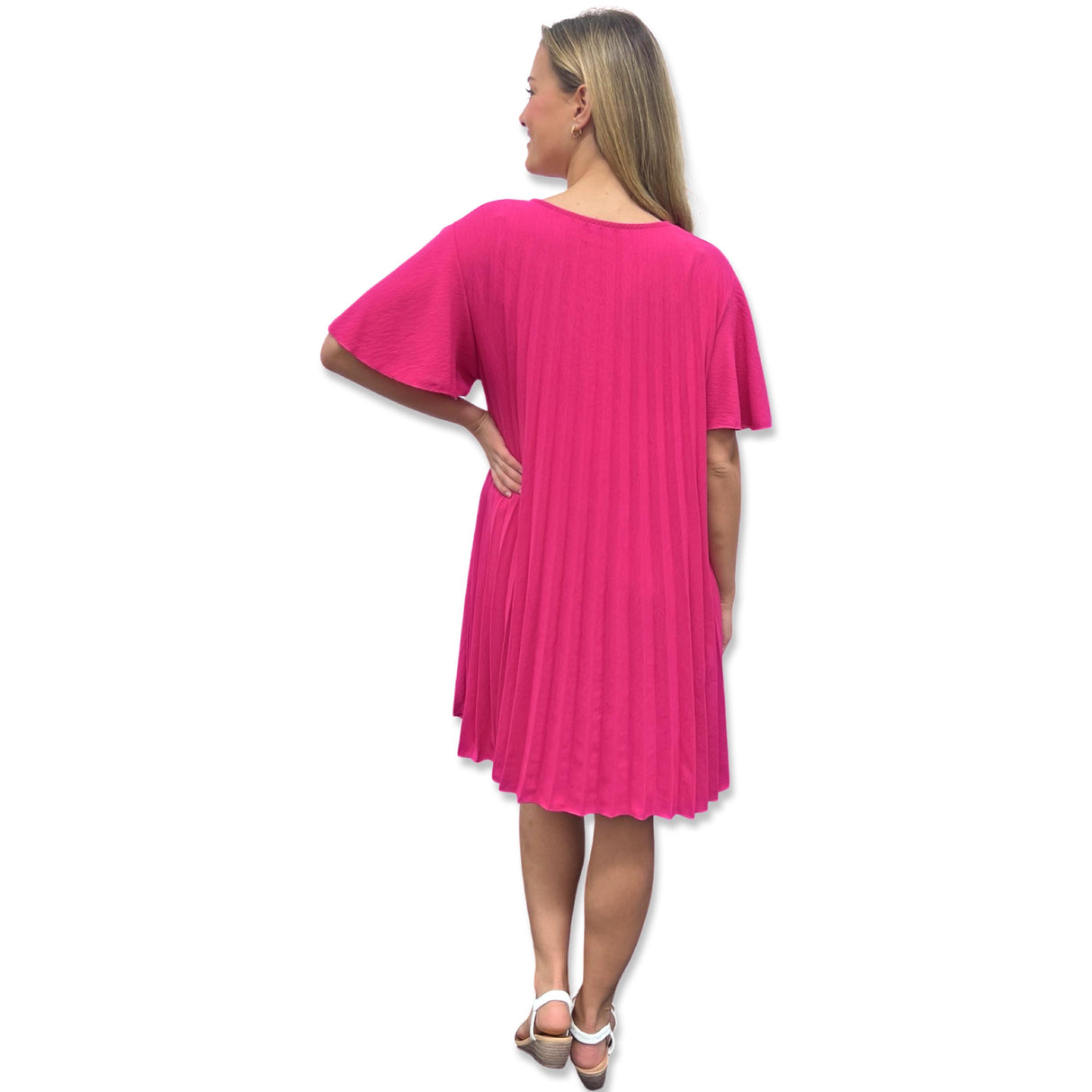 PLEATED MIDI DRESS SUPER FLOWING WITH FLUTTER SLEEVES PERFECT LENGTH FOR SUMMER