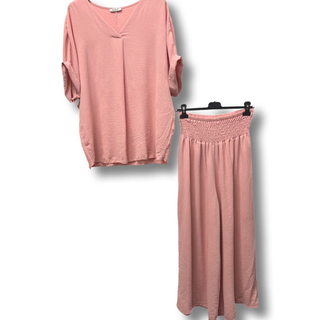 Baby Pink Magic Lightweight V-neck Blouse & Trousers Set JC01BPK