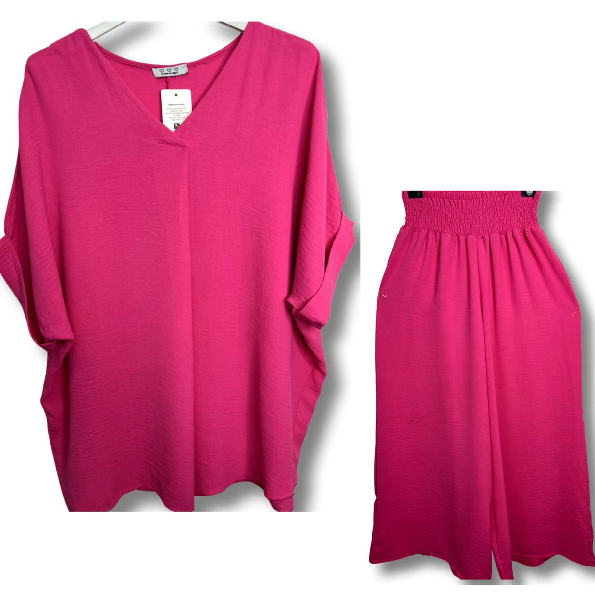 Pink Magic Lightweight V-Neck Blouse & Trousers Set