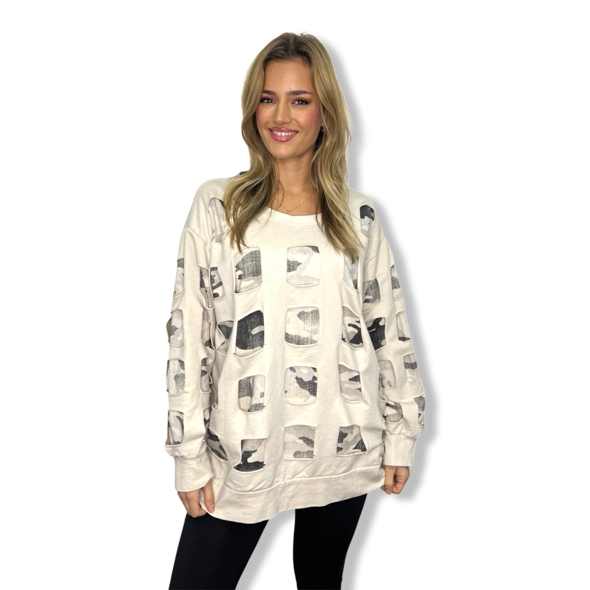 DOUBLE LAYERS SQ CUTOUT DESIGN CAMOUFLAGE SWEATSHIRTS 100% COTTON ONESIZE FITS ALL 10-20