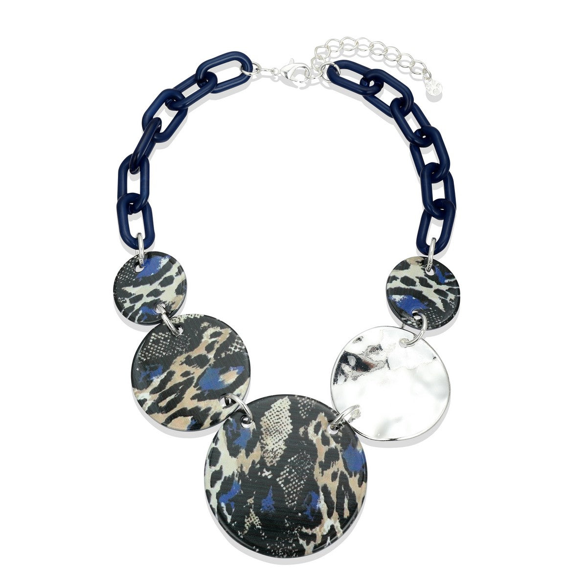 Blue Patterned Beaded Statement Fashion Necklace YA22013BLU