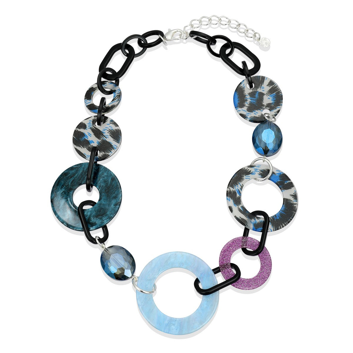 Blue/Multicolour Chain Link Ring Colourful Necklace YA22018BLU