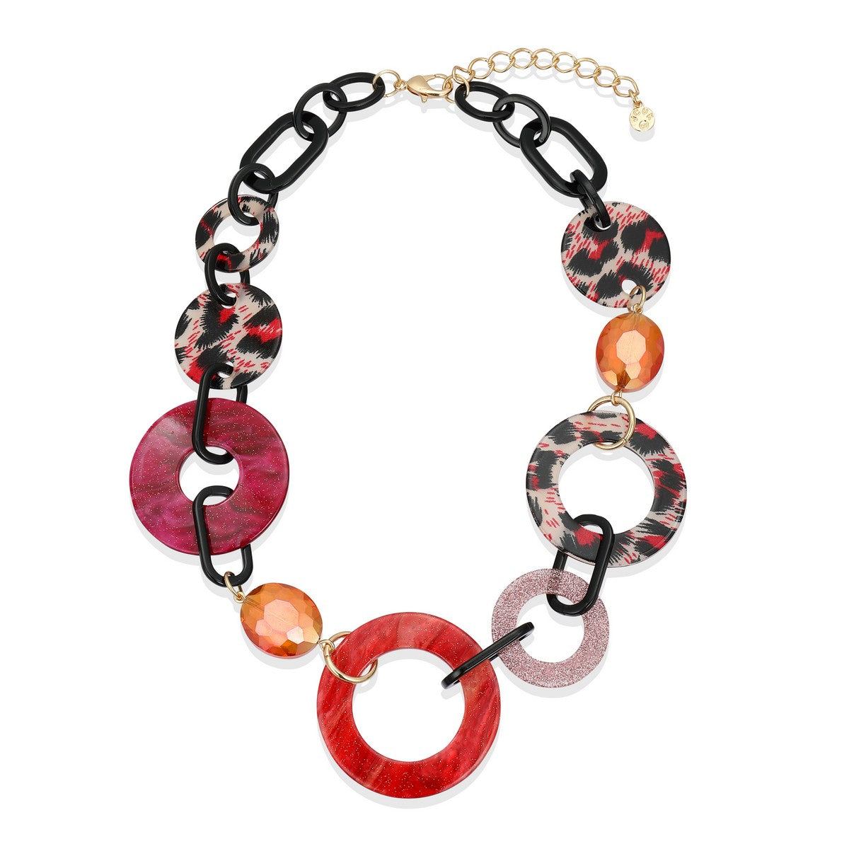 Red/Multicolour Chain Link Ring Colourful Necklace YA22018RED