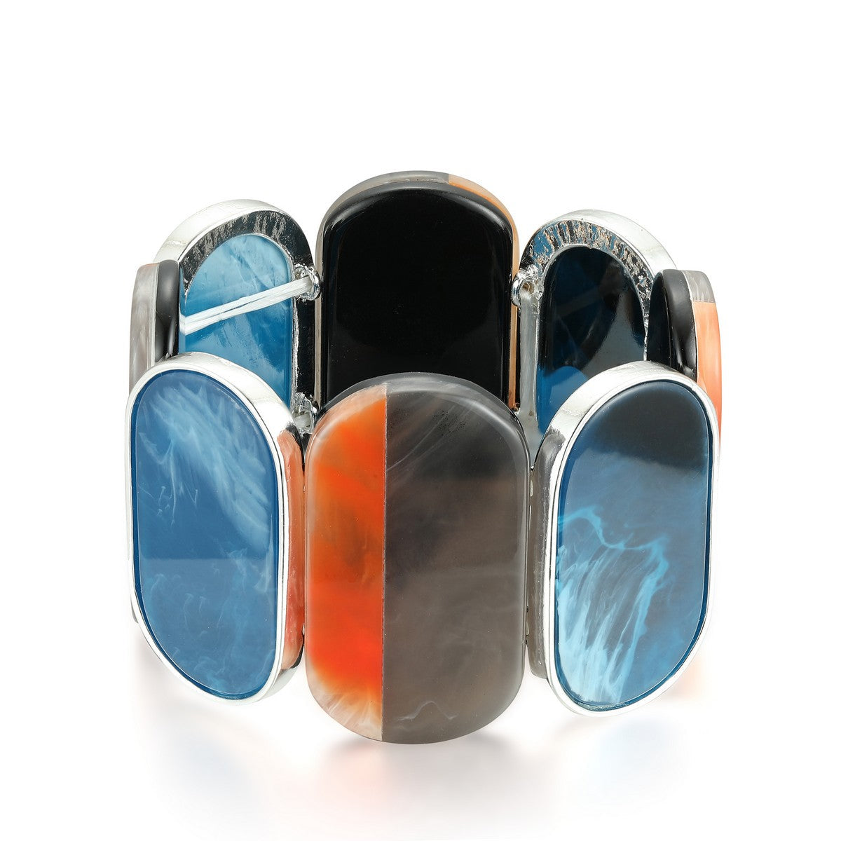Blue and Orange Resin Stretchy Bracelet YA22901BLU