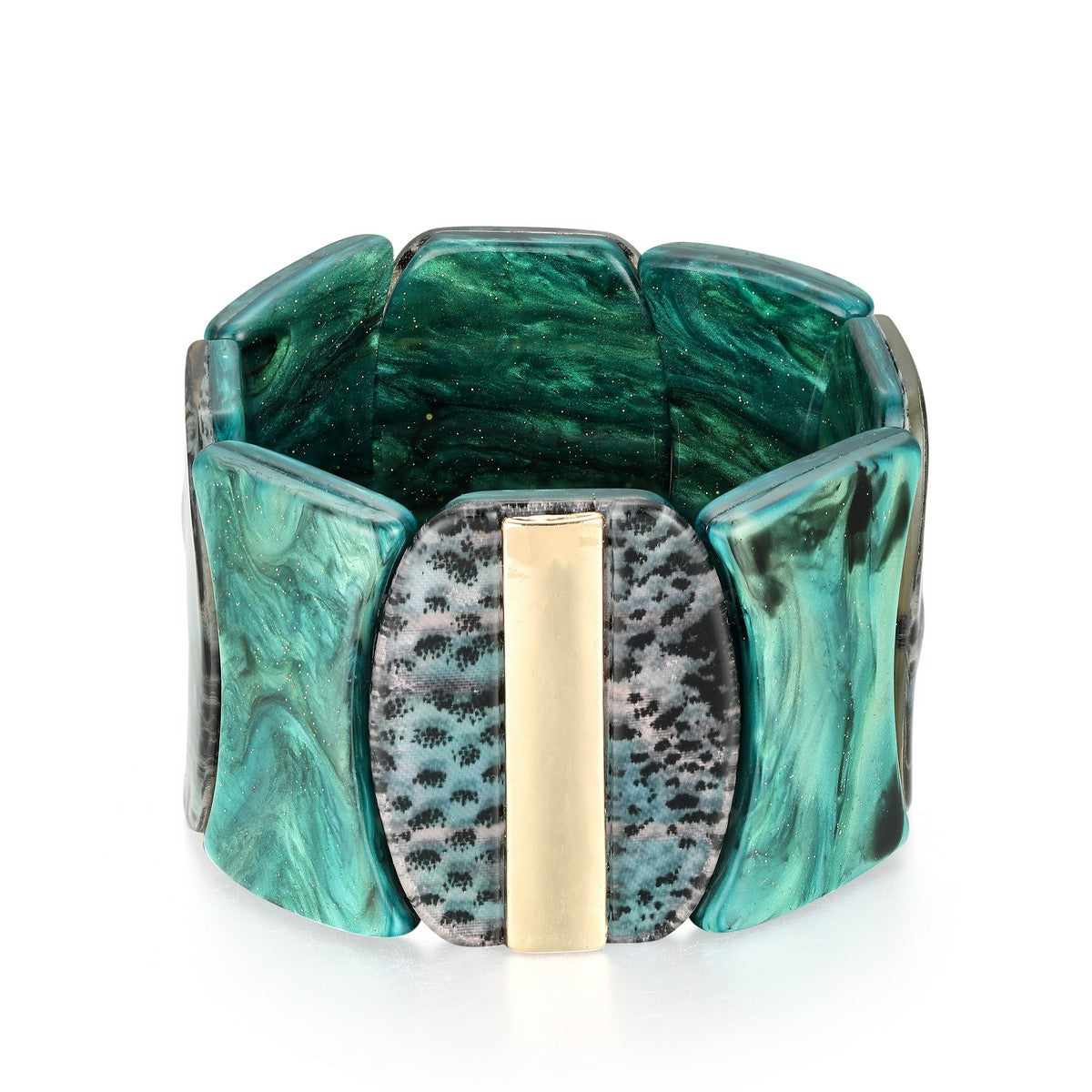 Metal Disk with Oval Green Animal Prints Bracelet YA22904GRN