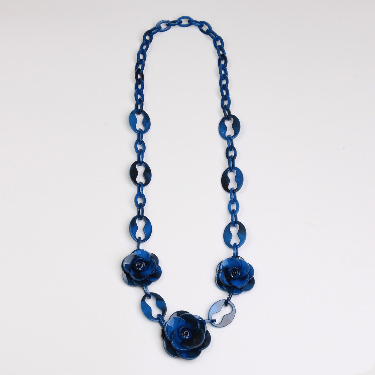 Multi Beaded Ovals Chain Long Necklace