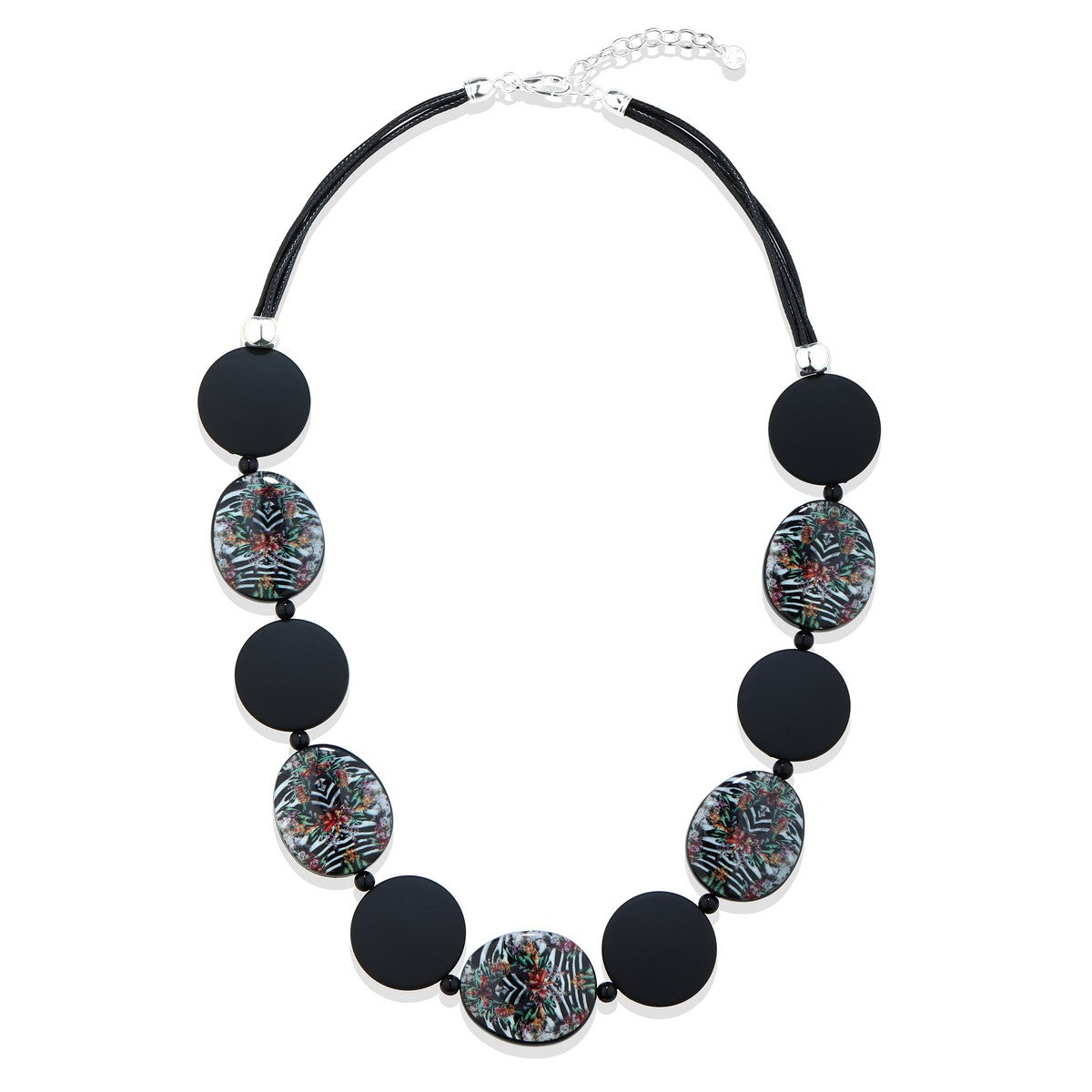 Black & White Floral Long Necklace YD22008BKW