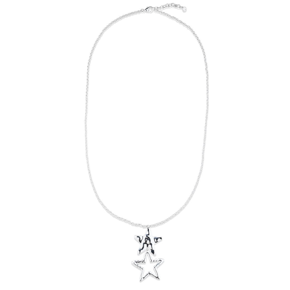 Silver Long Necklace with Stacked Star Pendants YD22010SLR