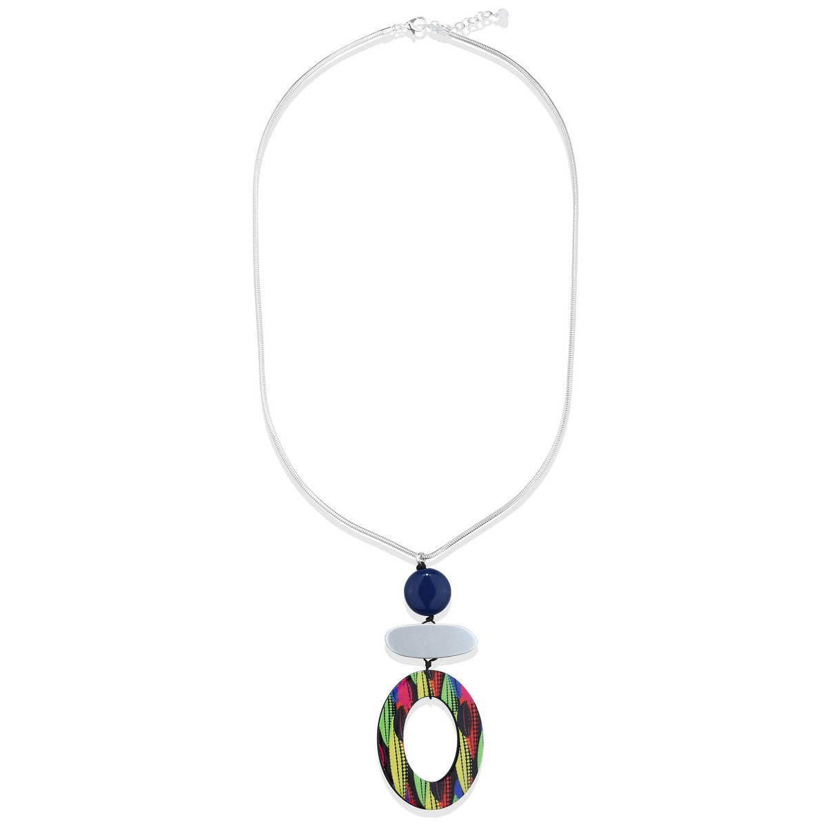 Varicoloured Oval Ring Pendant Long Necklace YD22023MUL