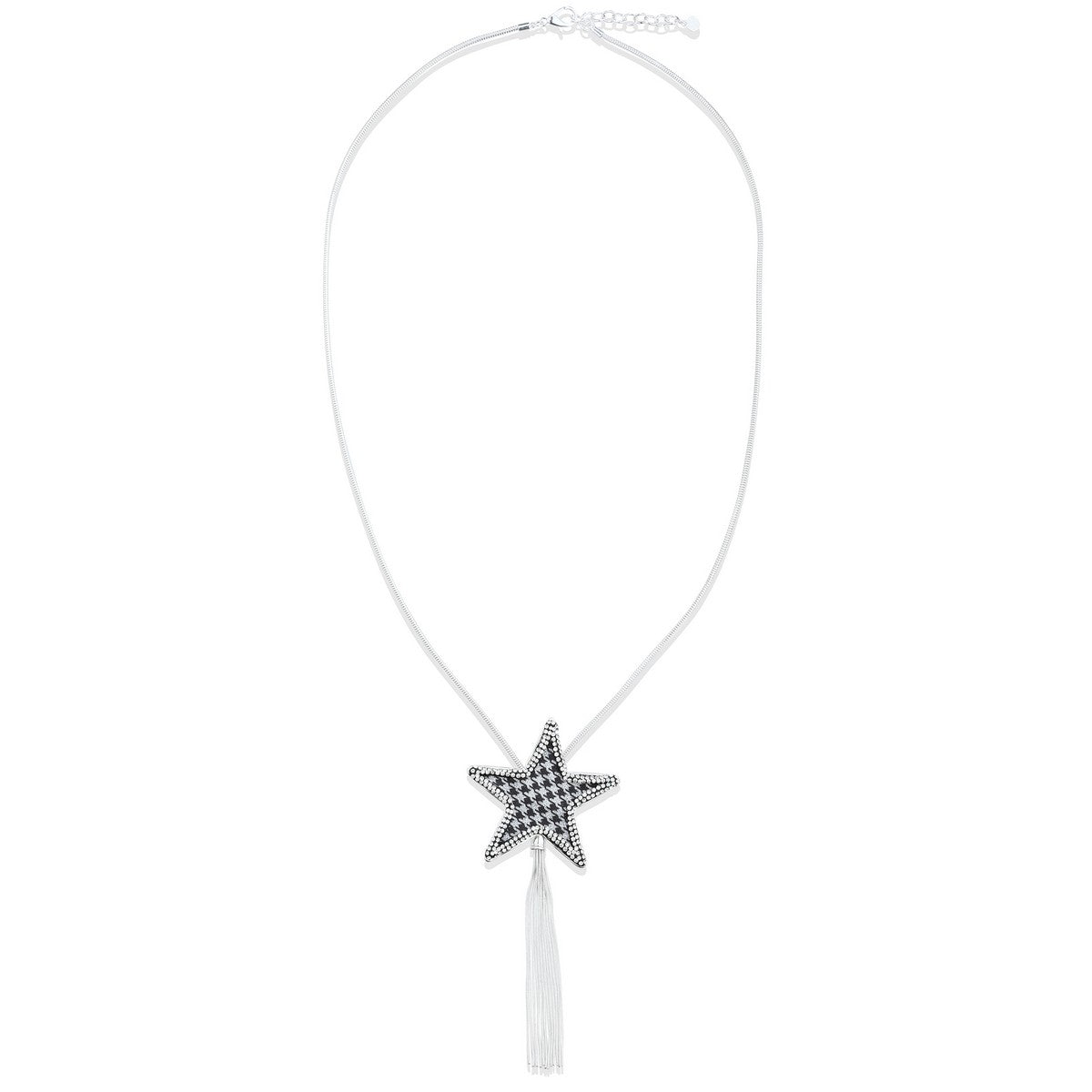 Long Chain Necklace with Diamante Star Pendant and Tassel YD22056SLR