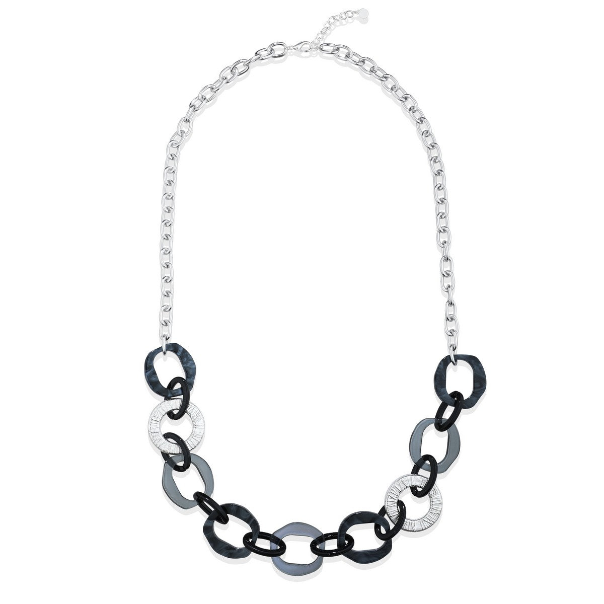 Black & White Link Necklace with Silver Chain YD22072BLK