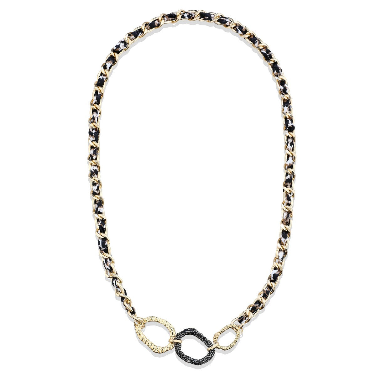 Black and Gold Chain Necklace with Ring Details YD22073YGD