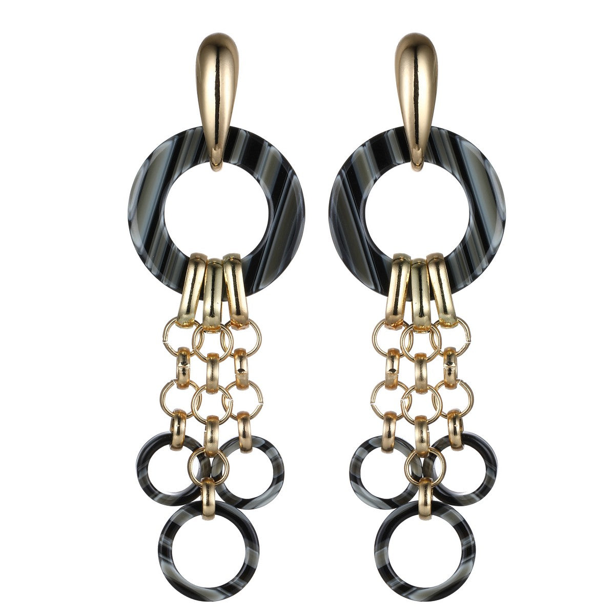 Mixed Colour Hoop & Chain Link Earrings YD22809YGD