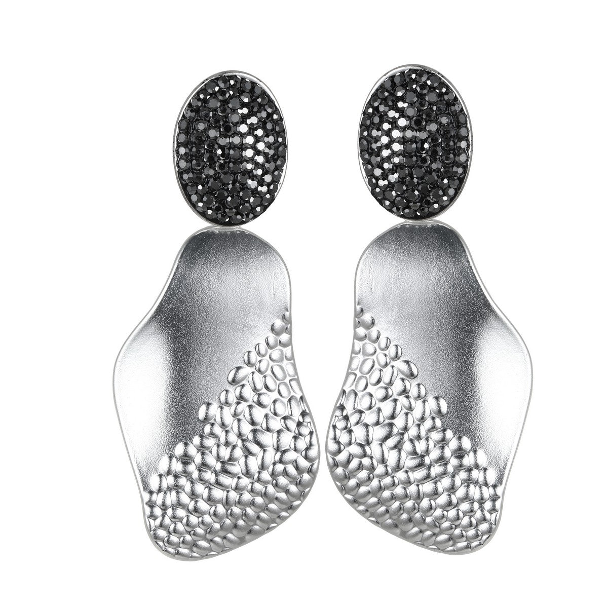 Silver Misshapen Earrings with Diamante Details YD22816SLR