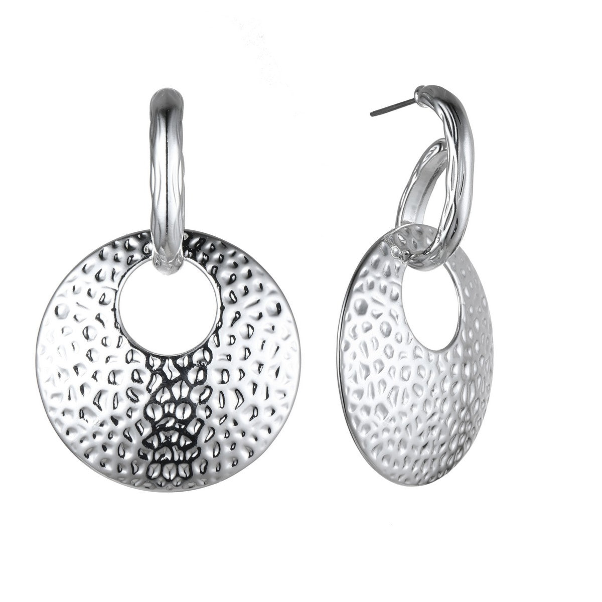 Silver Hoop Earrings with Texture YD22823SLR