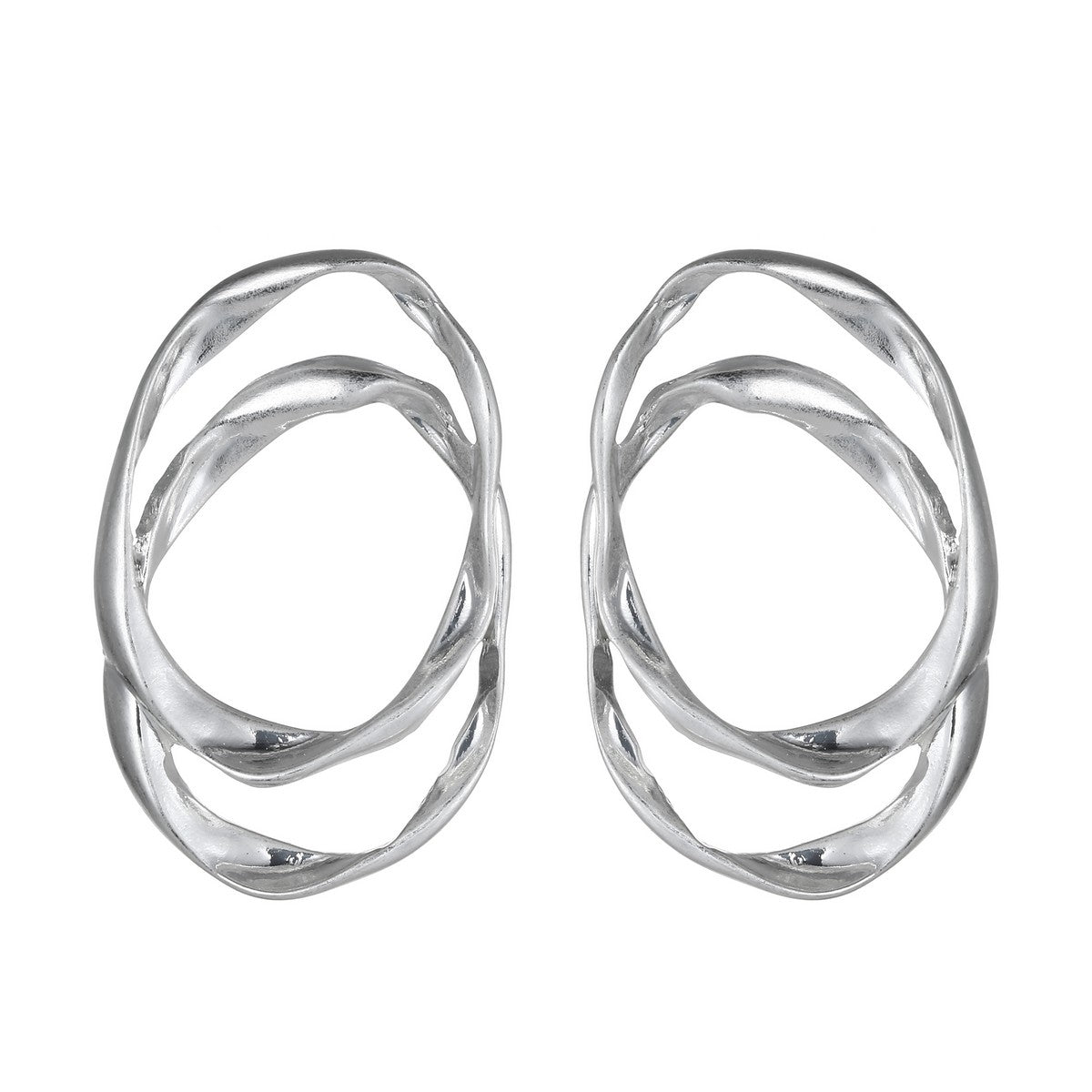 Silver Layered Oval Hoop Stud Earrings YD22829SLR