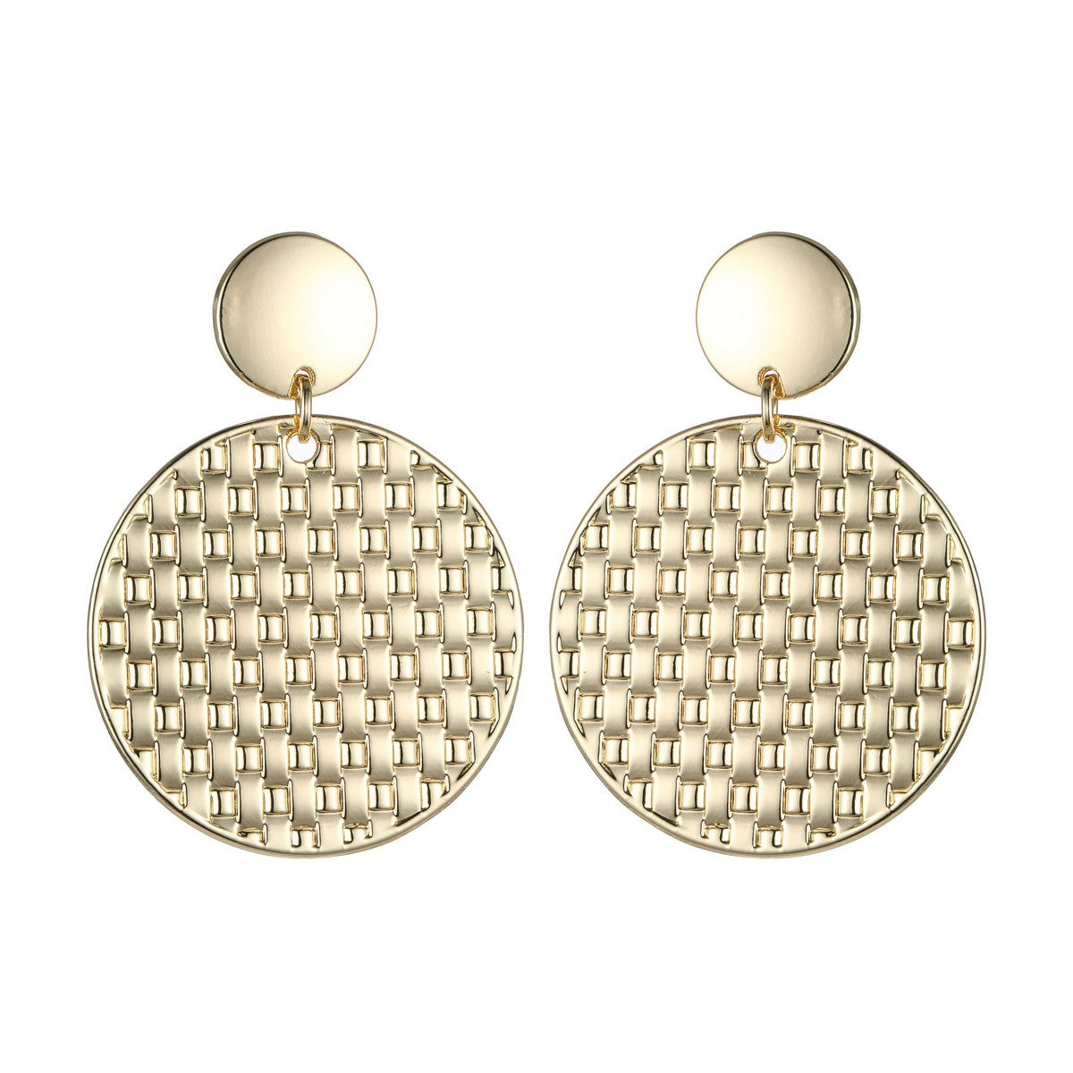 Gold Textured Round Disk Dangly Earrings YD22830MIX