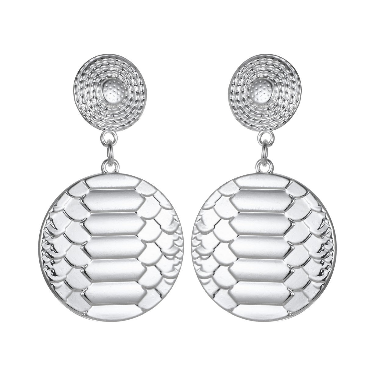 Silver Scale Textured Disc Dangly Earrings YD22831SLR