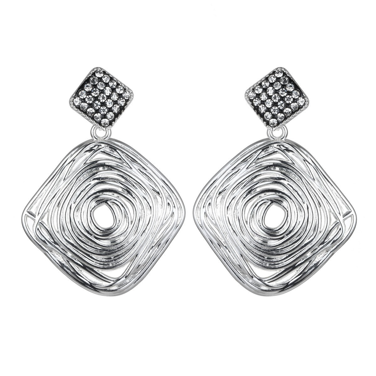 Silver Spiral Square Earrings with Diamante YD22833SLR