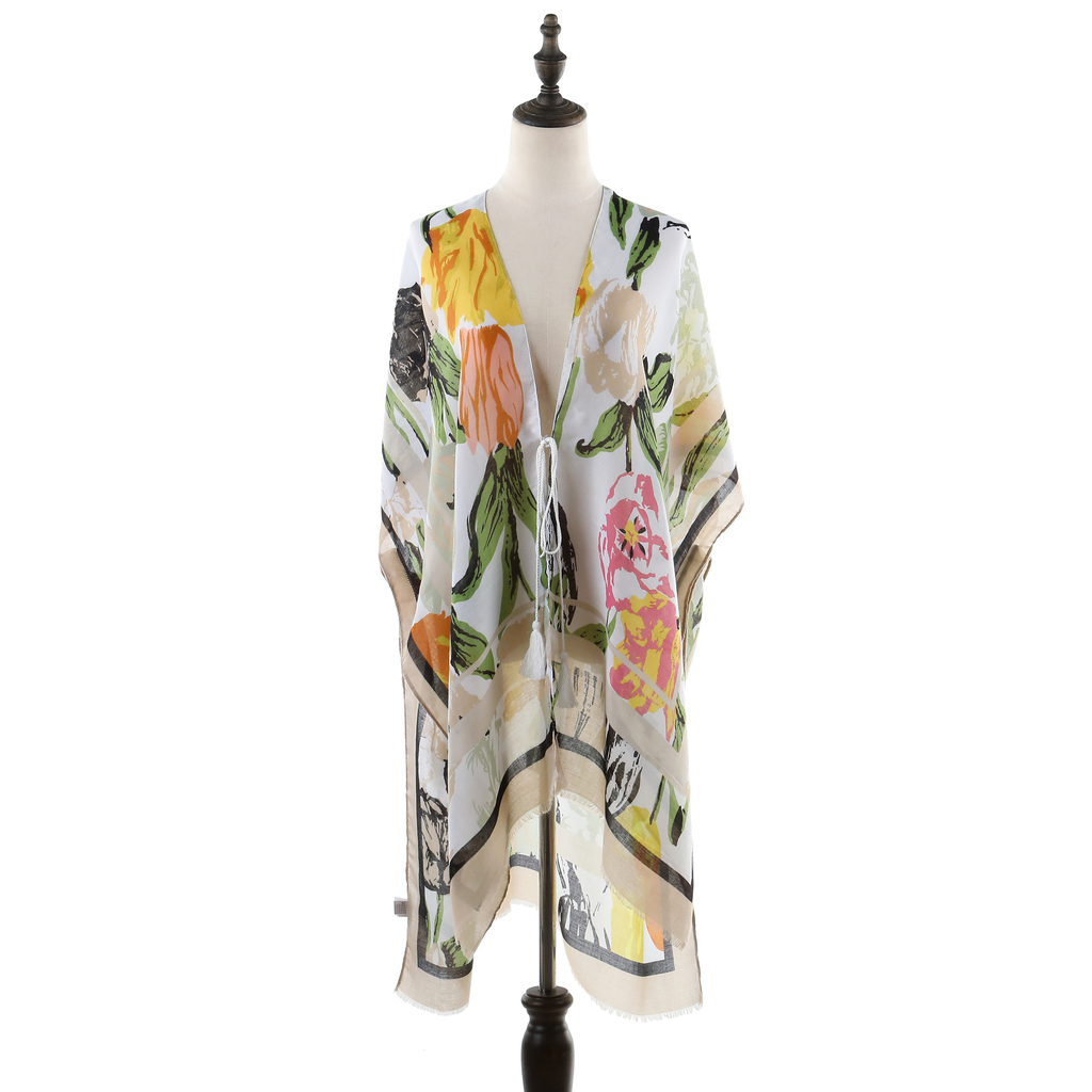 Bright Large Floral Design Kimono - Yellow JYF13001YEL