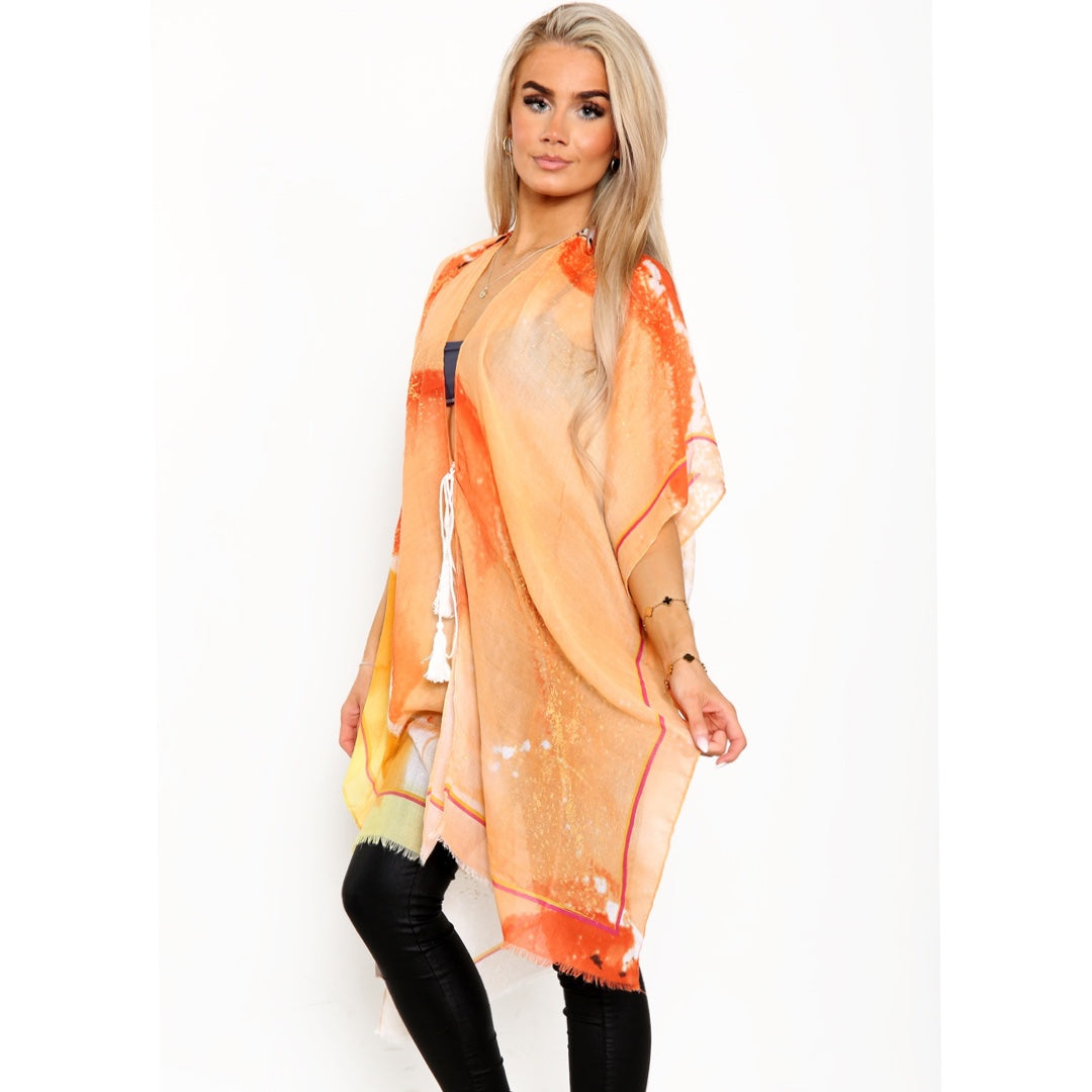 Vibrant Print Summer Kimono - Orange JYF13006ORG