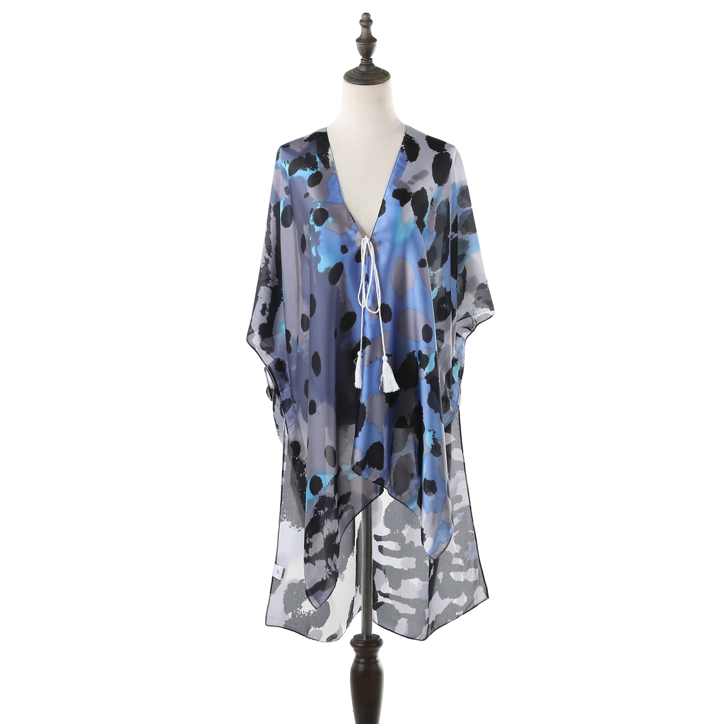 Polka-Dot Print Silk Kimono - Black JYF13010BLK