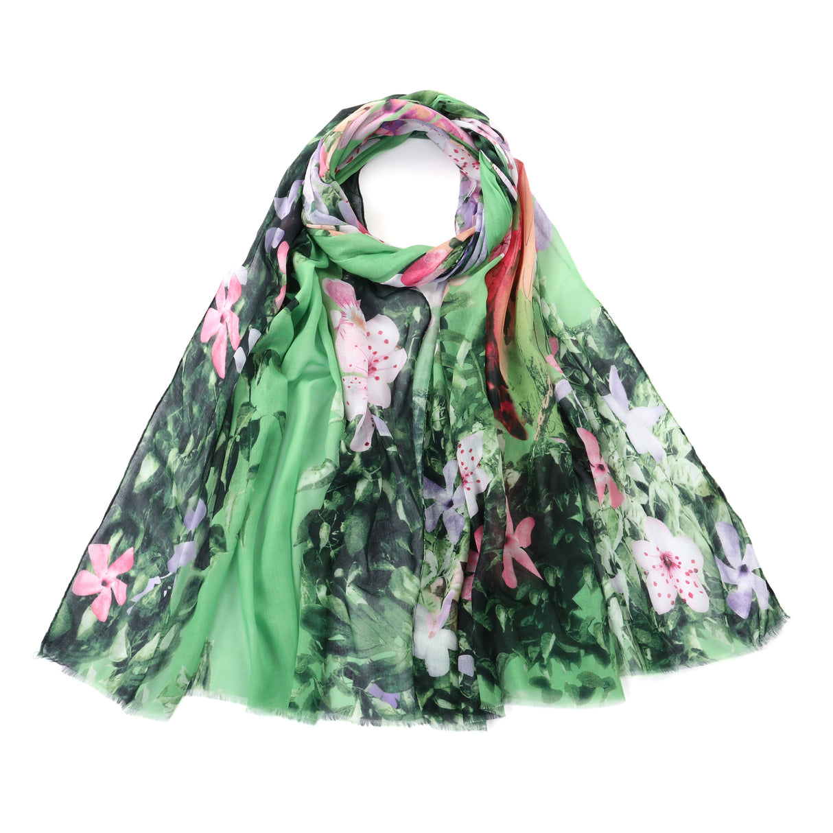 Vibrant Lily Flower Scarf - Green JYF135010GRN