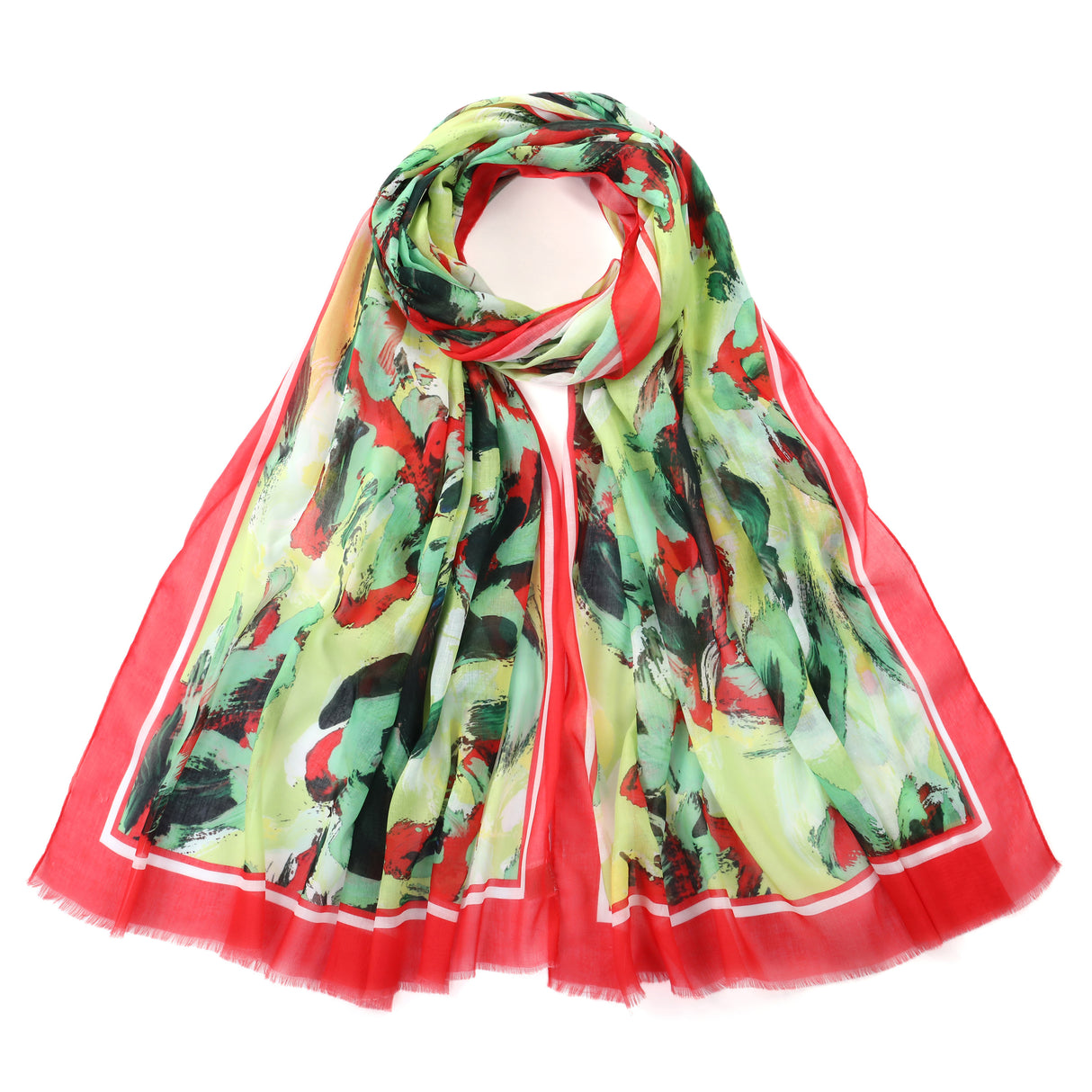 Abstract Print Silk Blend Scarf with Border - Green YF135011GRN
