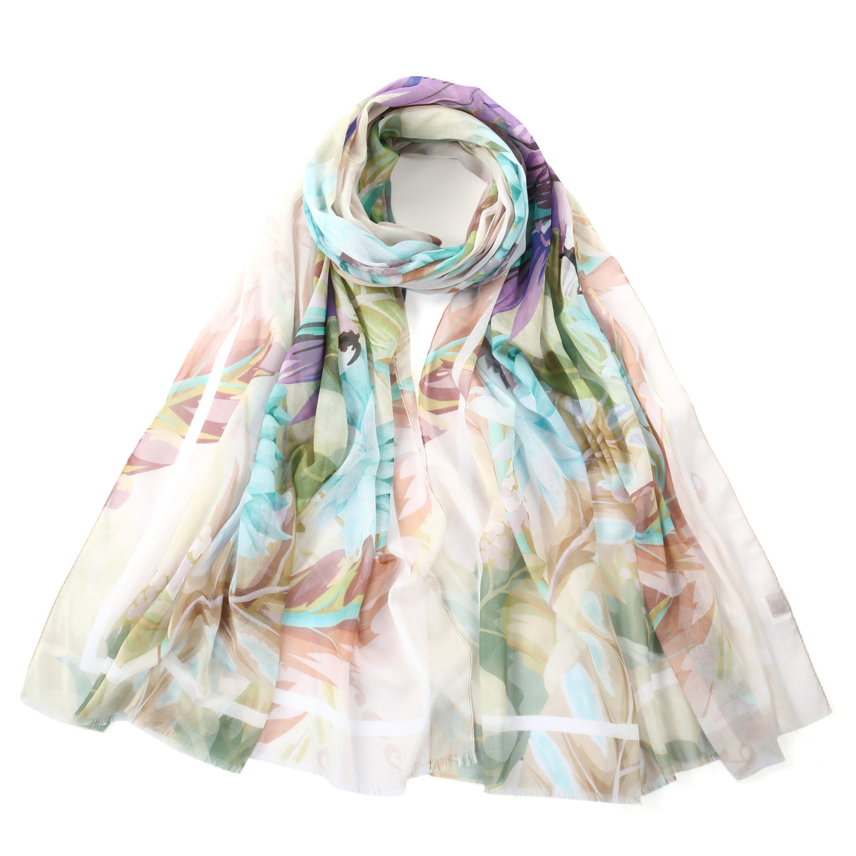 Beige & Blue Parrot Print Scarf JYF135015BGE