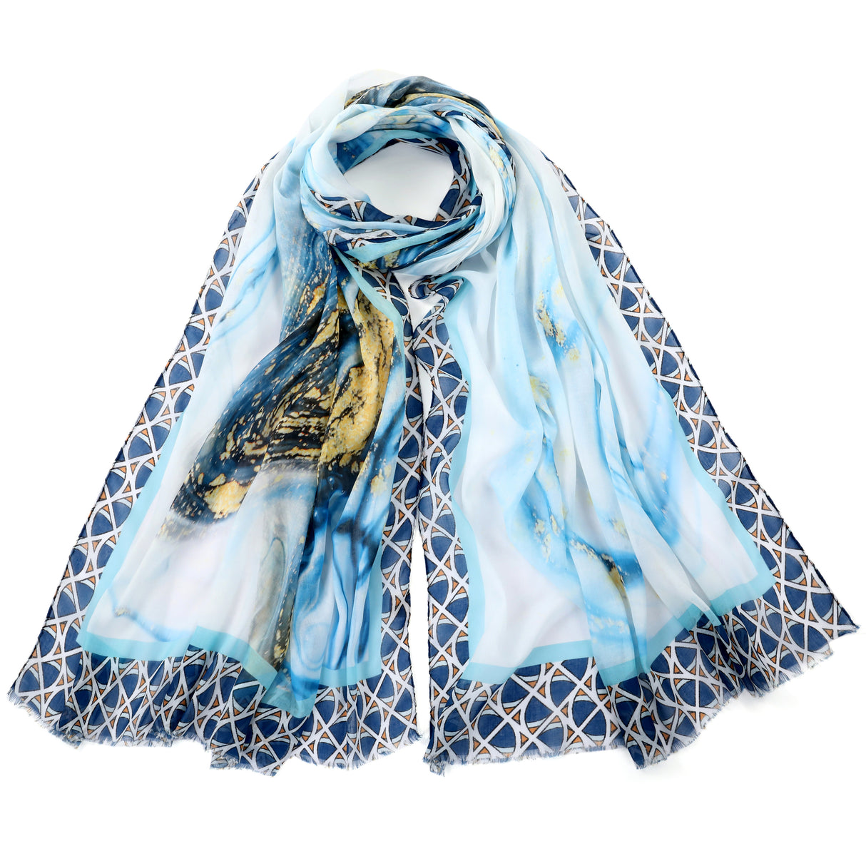 Blue Marble Design Silk Blend Scarf JYF135018BLU