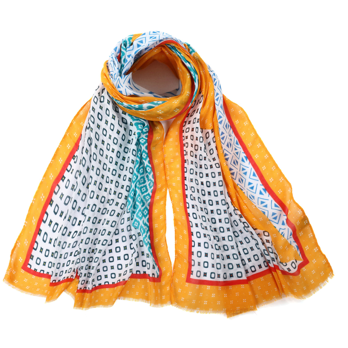 Geometric Design Scarf With Orange Border JYF135020YEL
