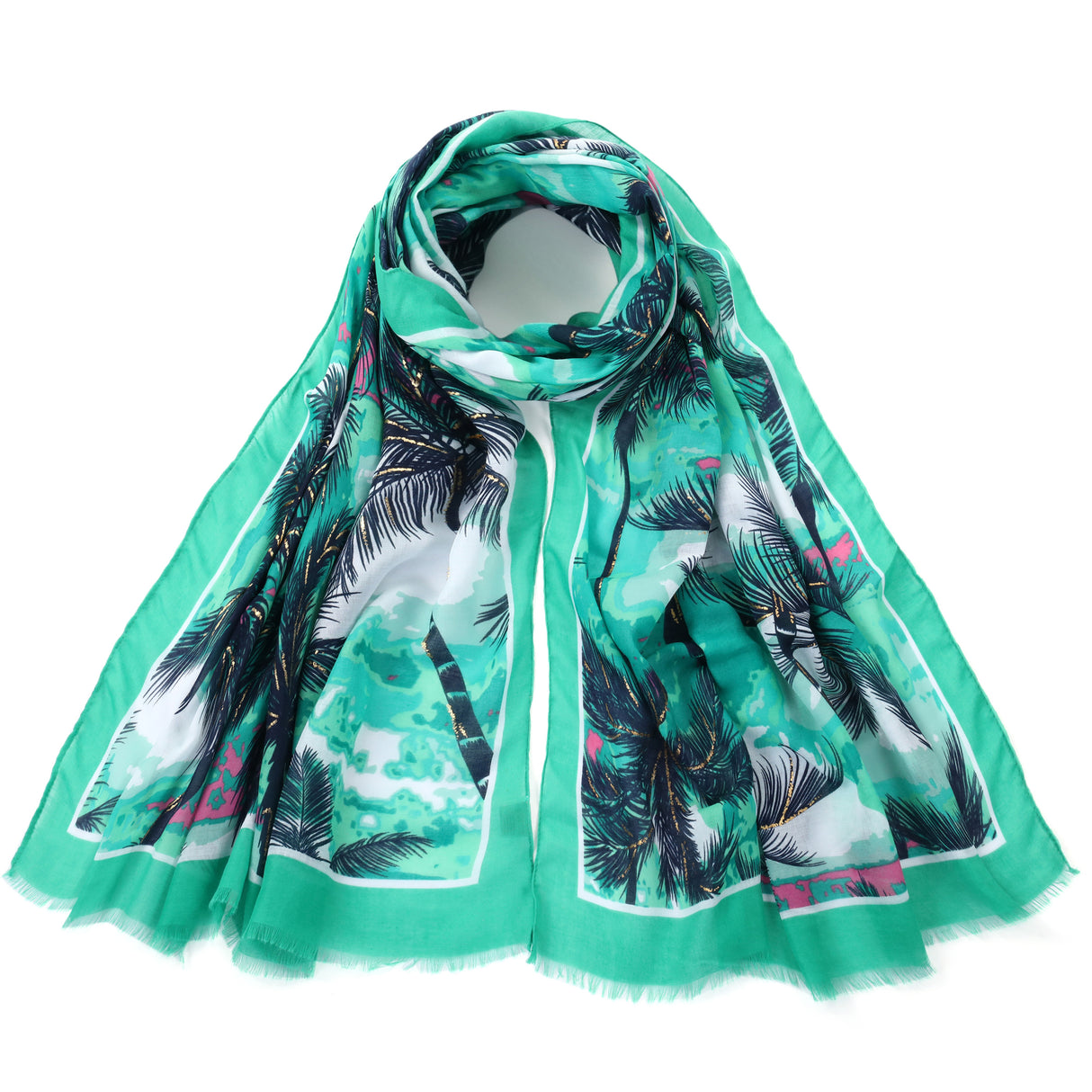 Green Tropical Leaf Print Scarf JYF13504GRN