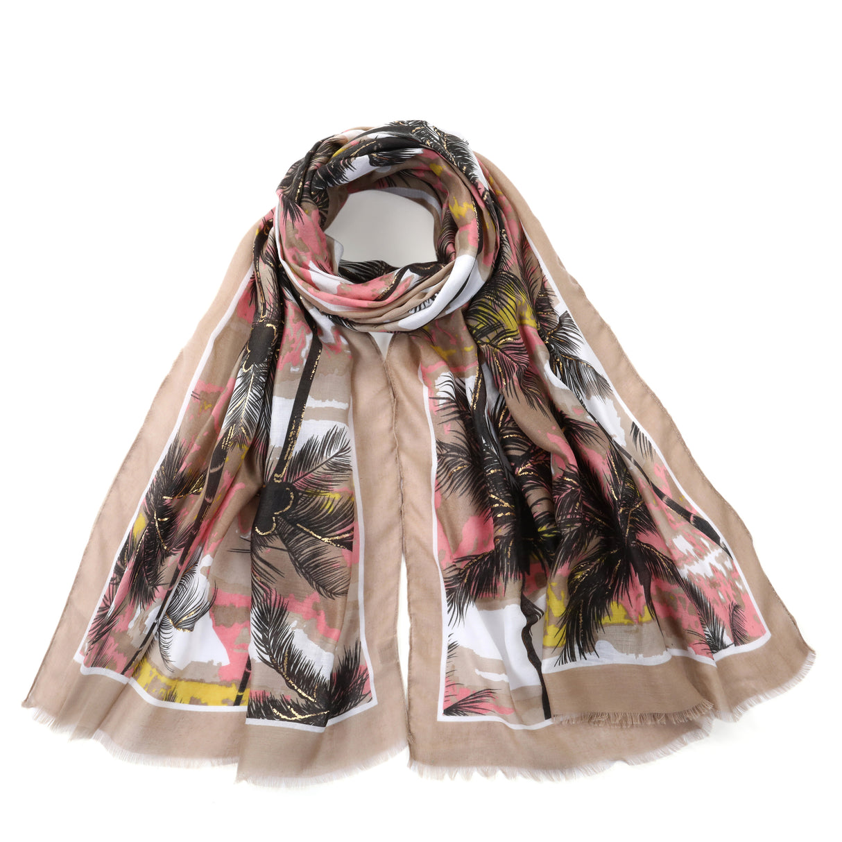 Brown & Pink Tropical Print Scarf JYF13504PNK