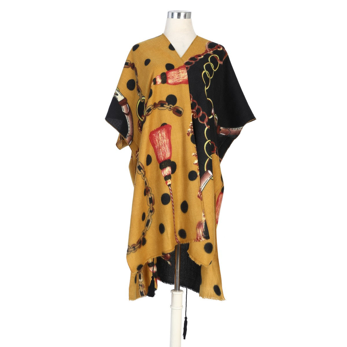 Yellow and Black Patterned Soft Feel Kimono YF22007YEL