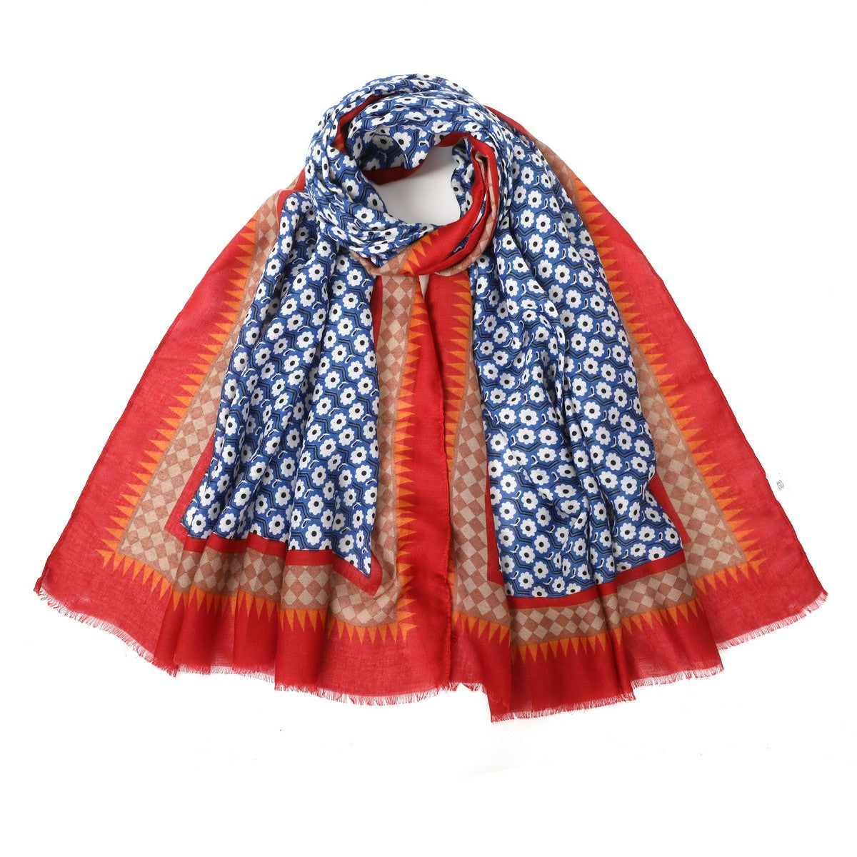 Daisy Pattern Scarf with Border - Red YF22506RED